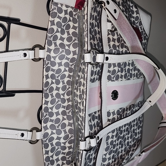 Coach Large Leather Pink Gray Business Work Tote Diaper Bag Signature C Rare - Picture 16 of 16